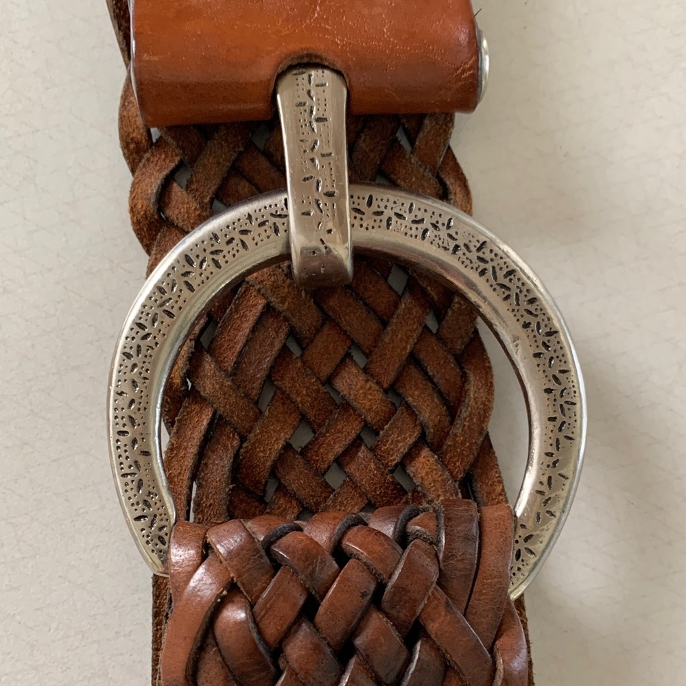 Vintage Japanede Braided Leather Belt Silver Buckle 44” Long ,,, 2.26” Wide